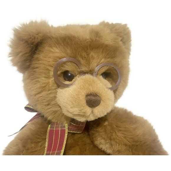 Gund Teddy Bear Plush Booker Brown 15" With Glasses and Bow Super Soft - Picture 3 of 9